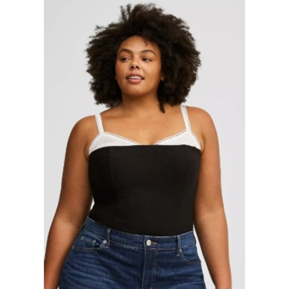 Torrid Bengaline Contrast Bustier Cami Top Black White Lace Trim Size 0 / L NEW